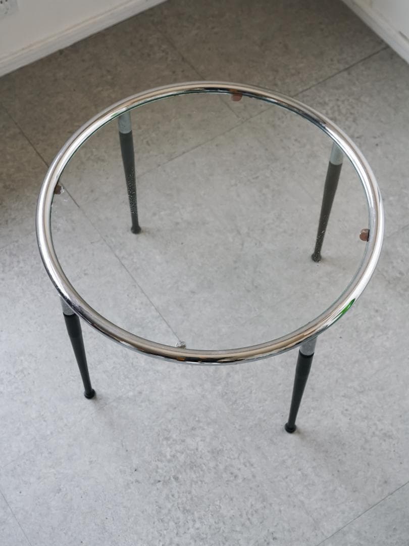 ヴィンテージ　ラウンド ガラステーブル 古道具 ミッドセンチュリー モダン