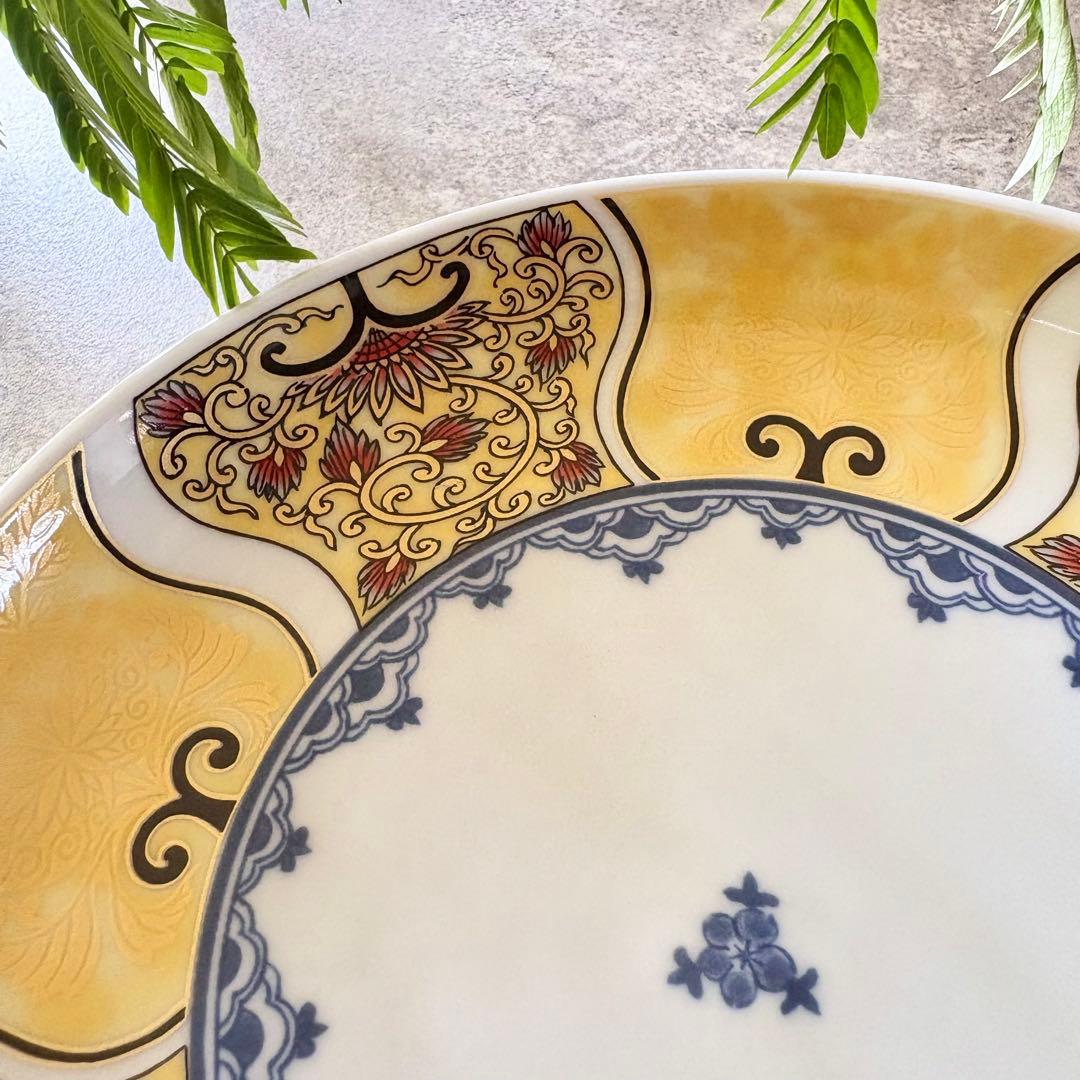 献上古伊万里　大皿　４枚　黄色　プレートL 多用皿　イエロー　金彩　曼荼羅　唐草