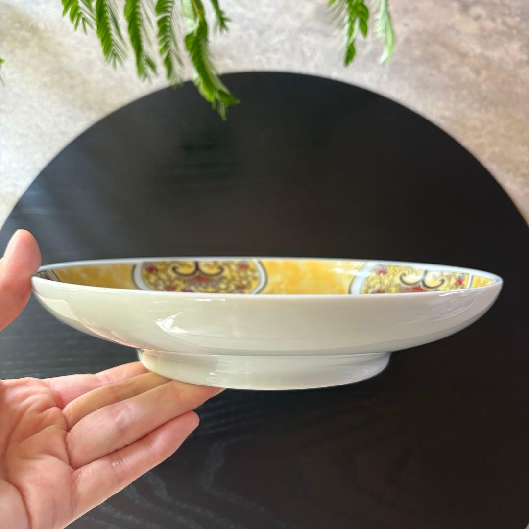 献上古伊万里　大皿　４枚　黄色　プレートL 多用皿　イエロー　金彩　曼荼羅　唐草