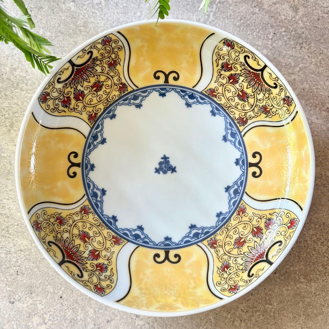 献上古伊万里　大皿　４枚　黄色　プレートL 多用皿　イエロー　金彩　曼荼羅　唐草