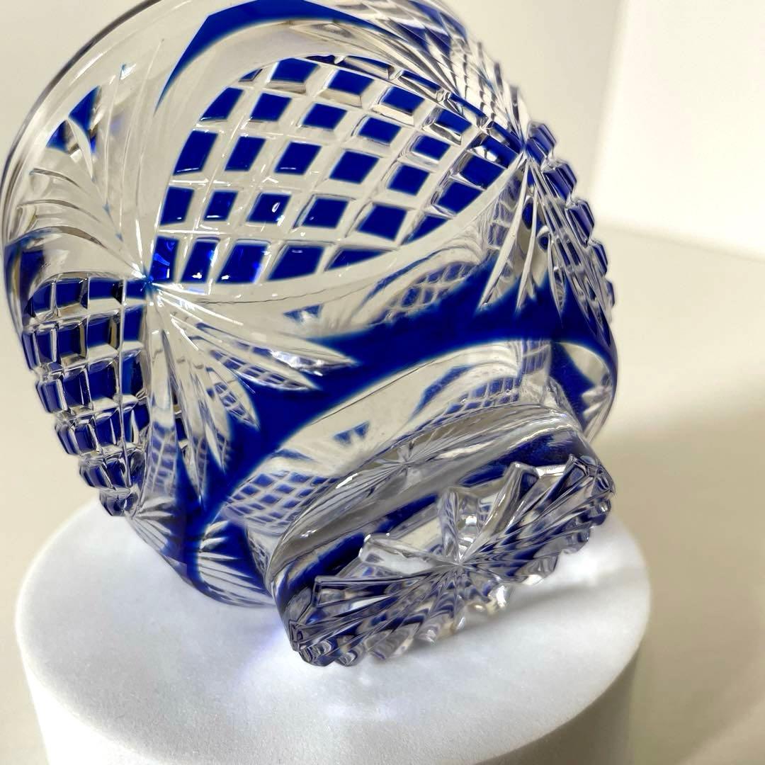 XG338カメイガラス・藍被硝子・薩摩切子・猪口・蓋付子付・友箱・酒器