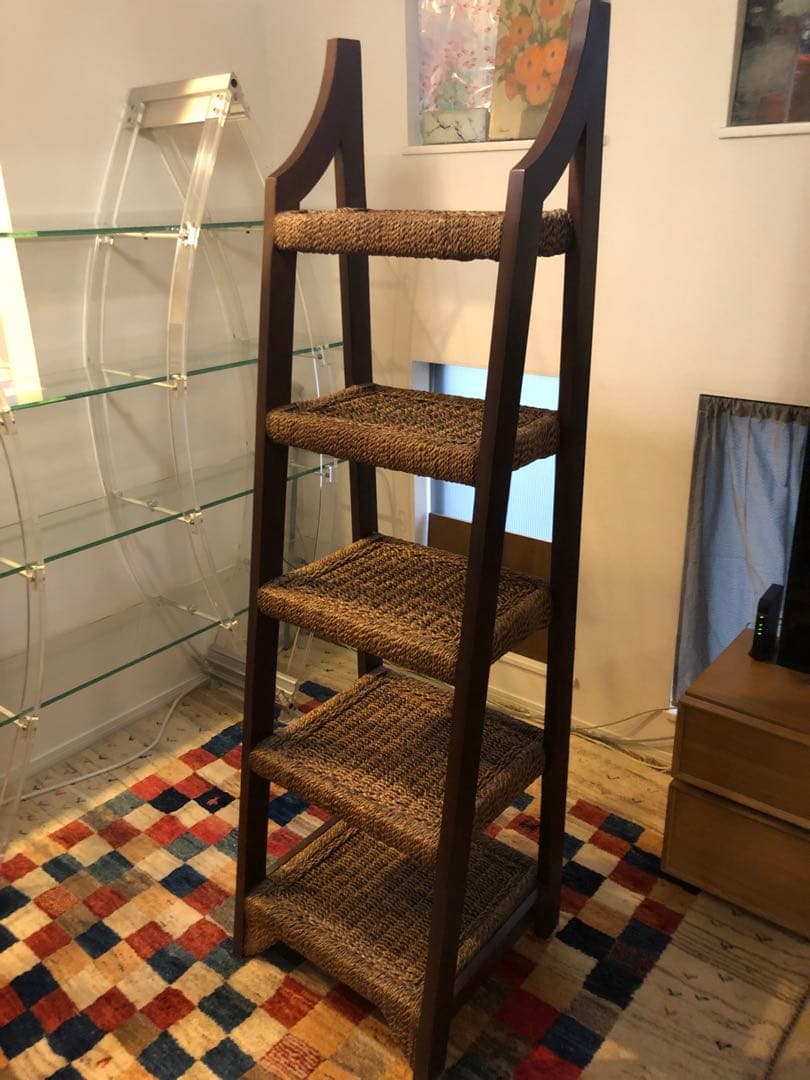 バリ家具　木製ラック 5段 ブラウン