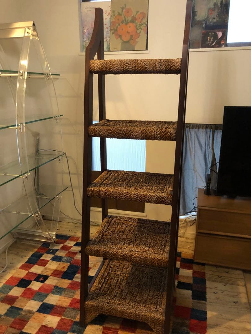 バリ家具　木製ラック 5段 ブラウン