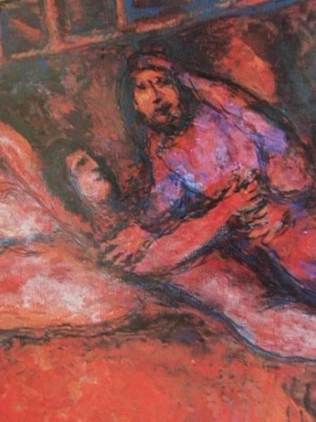 シャガール『ヤコブと天使の格闘』希少画集画、高級新品額・額装付