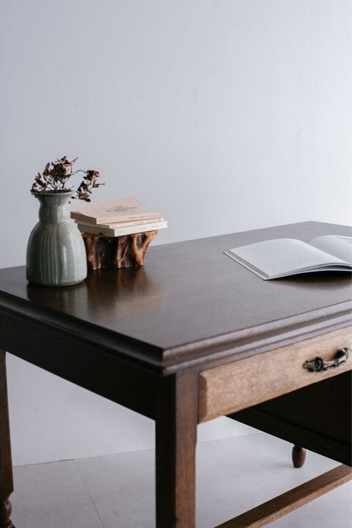 片袖机　アンティーク　デスク　テーブル　無垢材　タモ材　白木　古家具　古道具