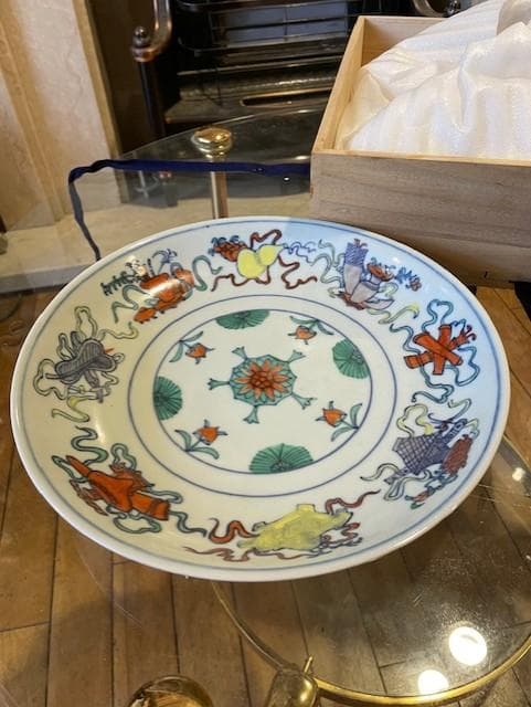 大清窯 多色絵皿 木箱付き