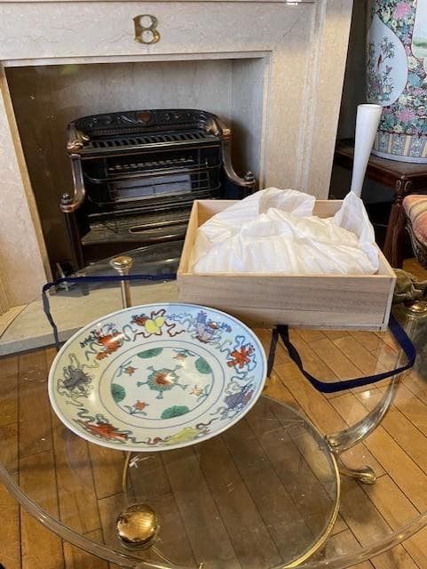 大清窯 多色絵皿 木箱付き