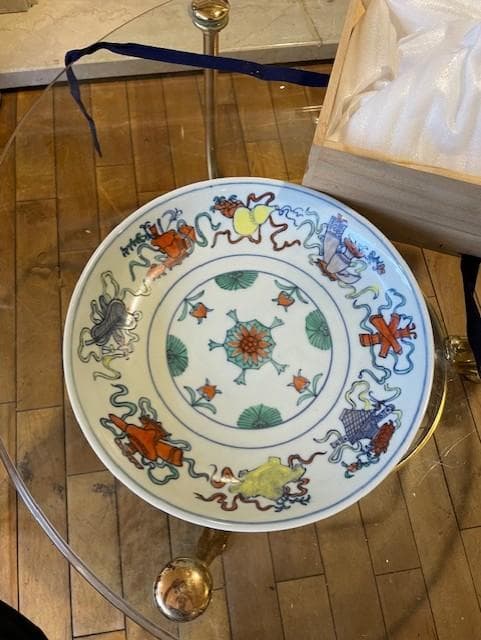 大清窯 多色絵皿 木箱付き