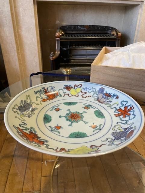 大清窯 多色絵皿 木箱付き