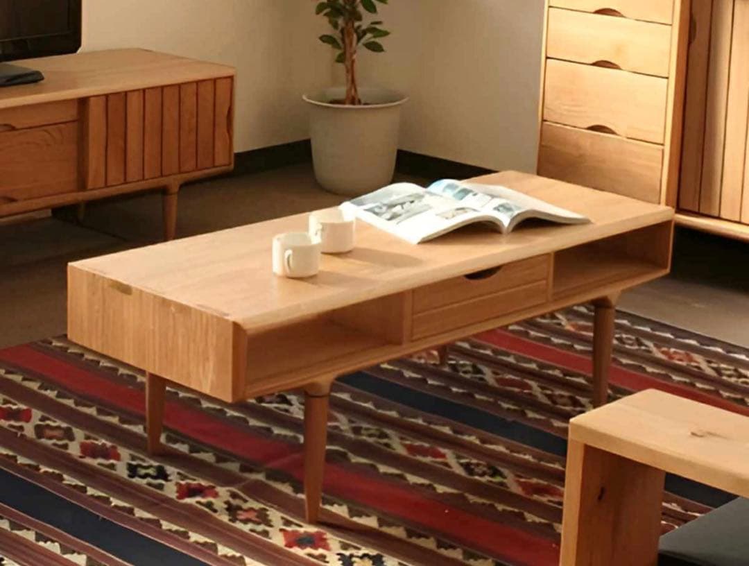 センターテーブル 引き出し付 オーク無垢材 KISSUI 幅120cm