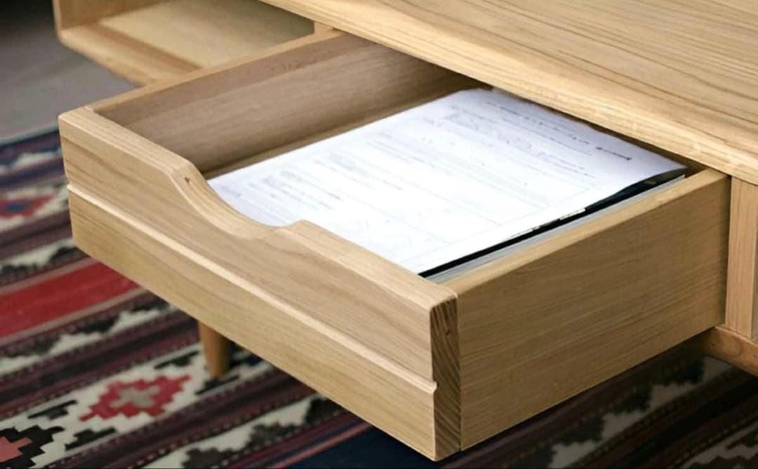 センターテーブル 引き出し付 オーク無垢材 KISSUI 幅120cm