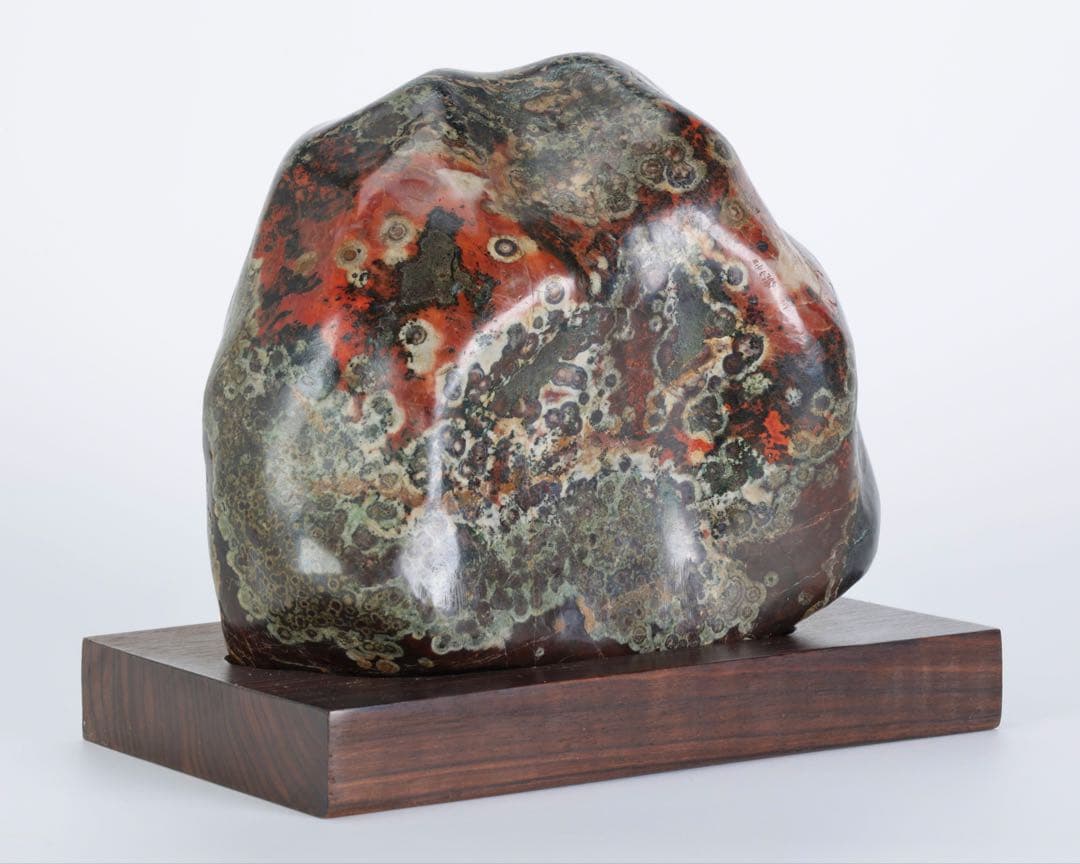 孔雀石 菊花石 梅花石 紋石 桜石 鑑賞石 原石 5.4kg 台座付 水石 盆石