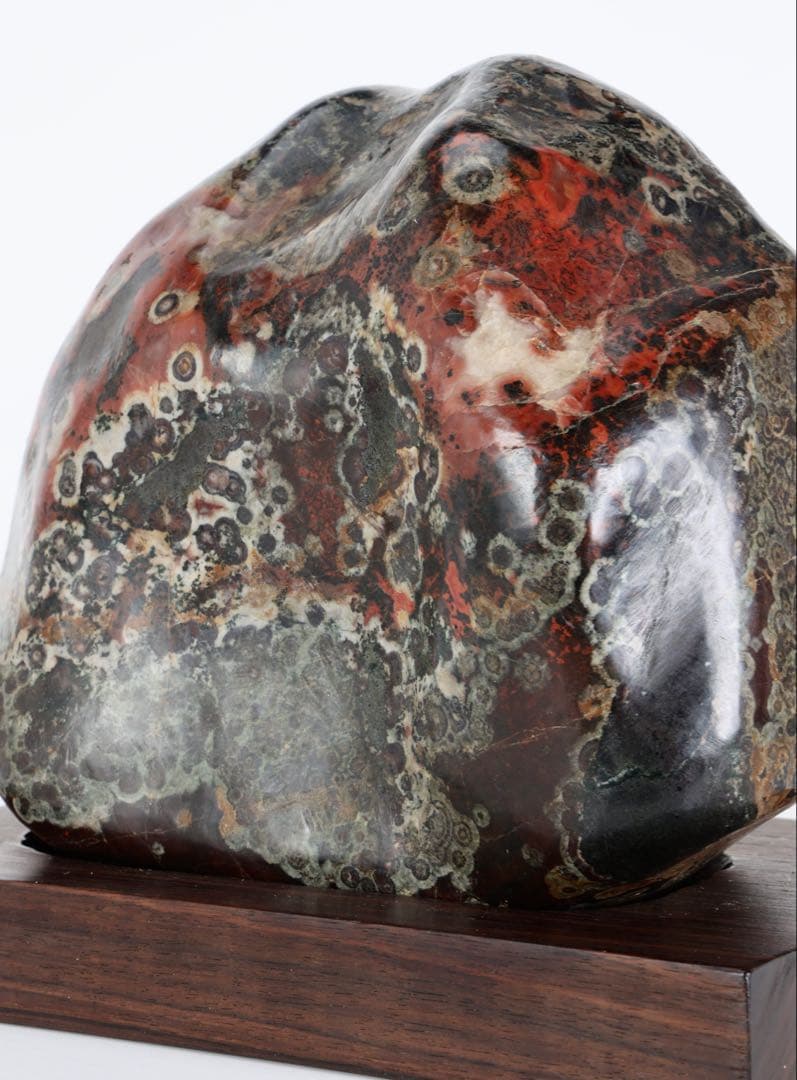 孔雀石 菊花石 梅花石 紋石 桜石 鑑賞石 原石 5.4kg 台座付 水石 盆石