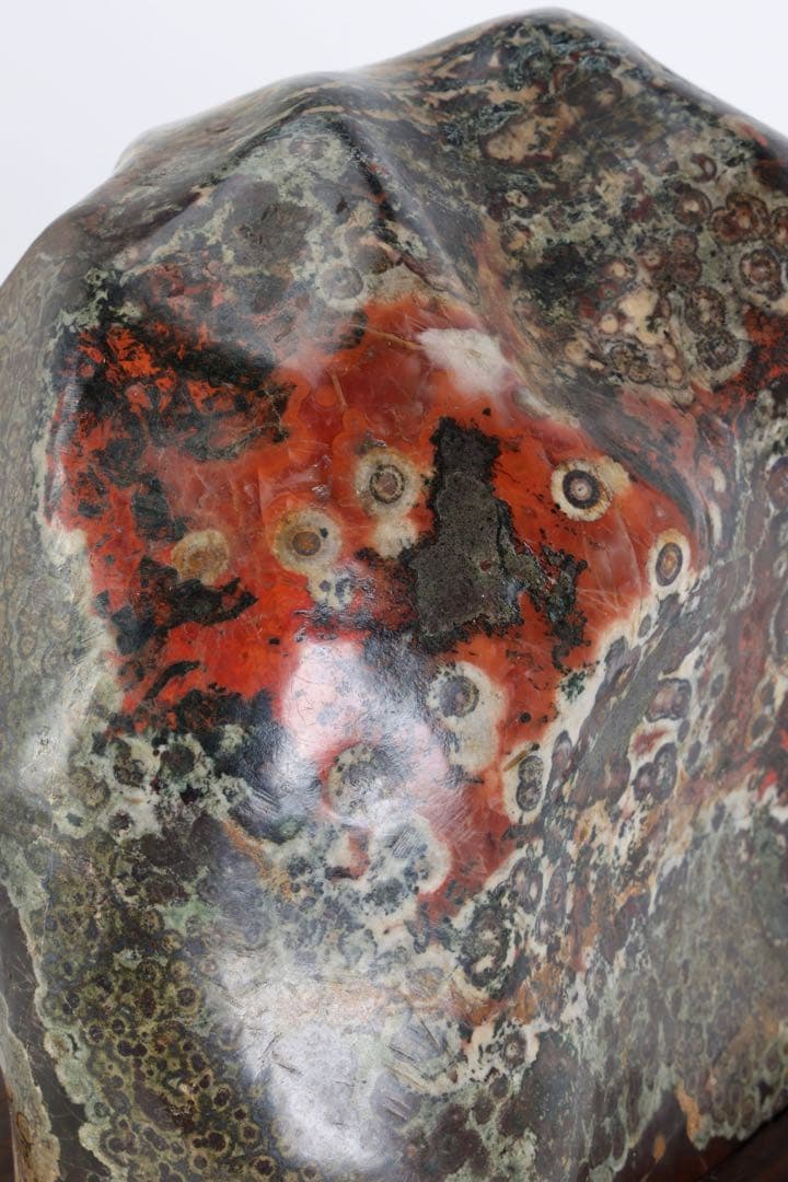 孔雀石 菊花石 梅花石 紋石 桜石 鑑賞石 原石 5.4kg 台座付 水石 盆石