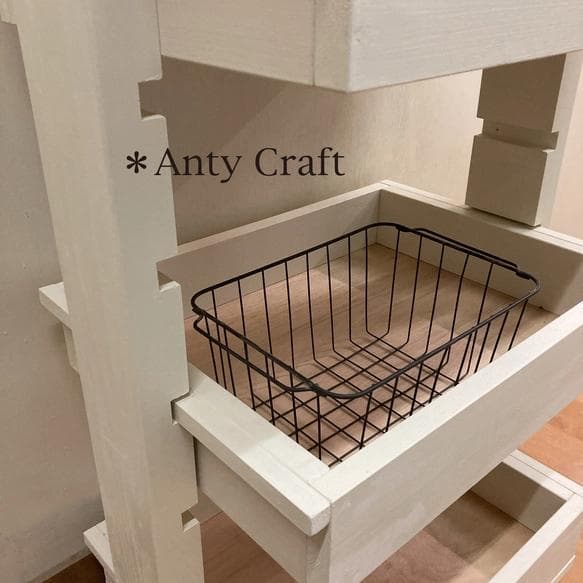 【引取可能】可動棚付キッチンワゴン キャスター付 3段収納 W/W 完成品