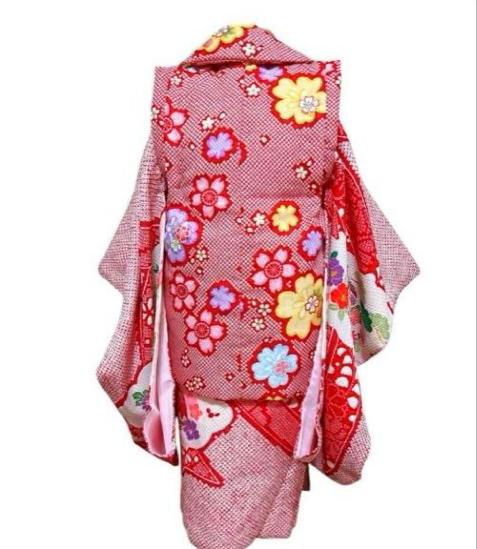 七五三　3歳　被布コートセット　鹿の子柄　絞り風