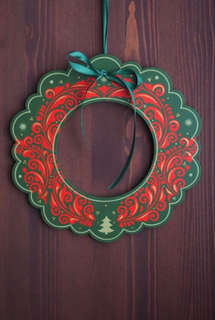 ロシア雑貨☆木製クリスマスリースE★グリーン壁掛け飾り マトリョーシカ オリガ作