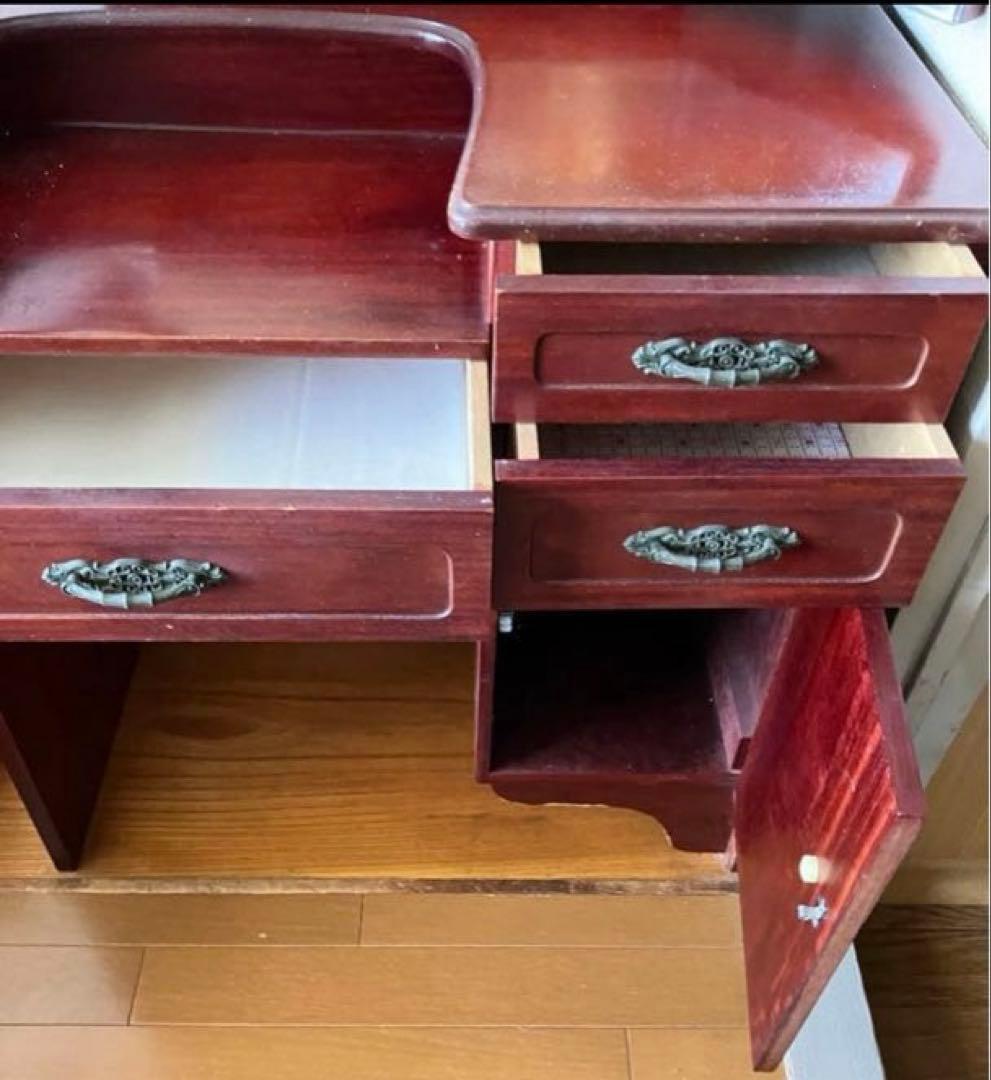 レトロ　昭和ヴィンテージ　鏡台　ワインレッド　赤
