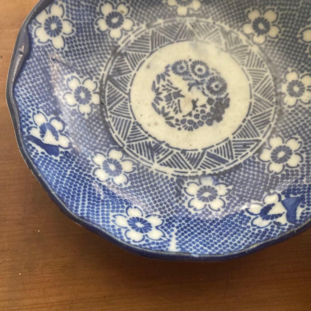 梅印判膾皿　中皿　小皿　雅姫や微塵唐草、染付、統制陶器や白山陶器、キナリノ好きに