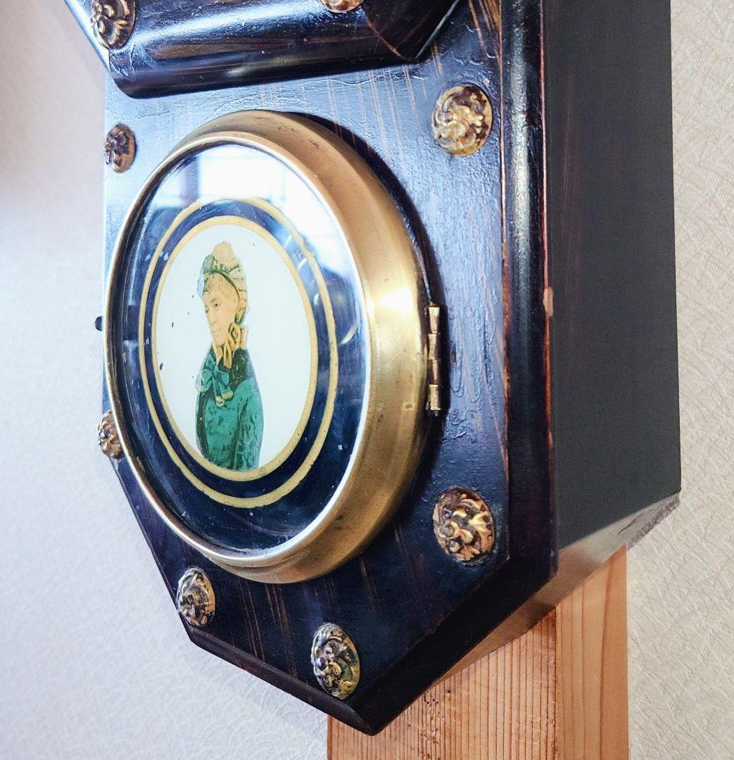 〈完動・美品〉精工舎　硝子絵　小型花ぼたん八角ゼンマイ振り子時計　古時計