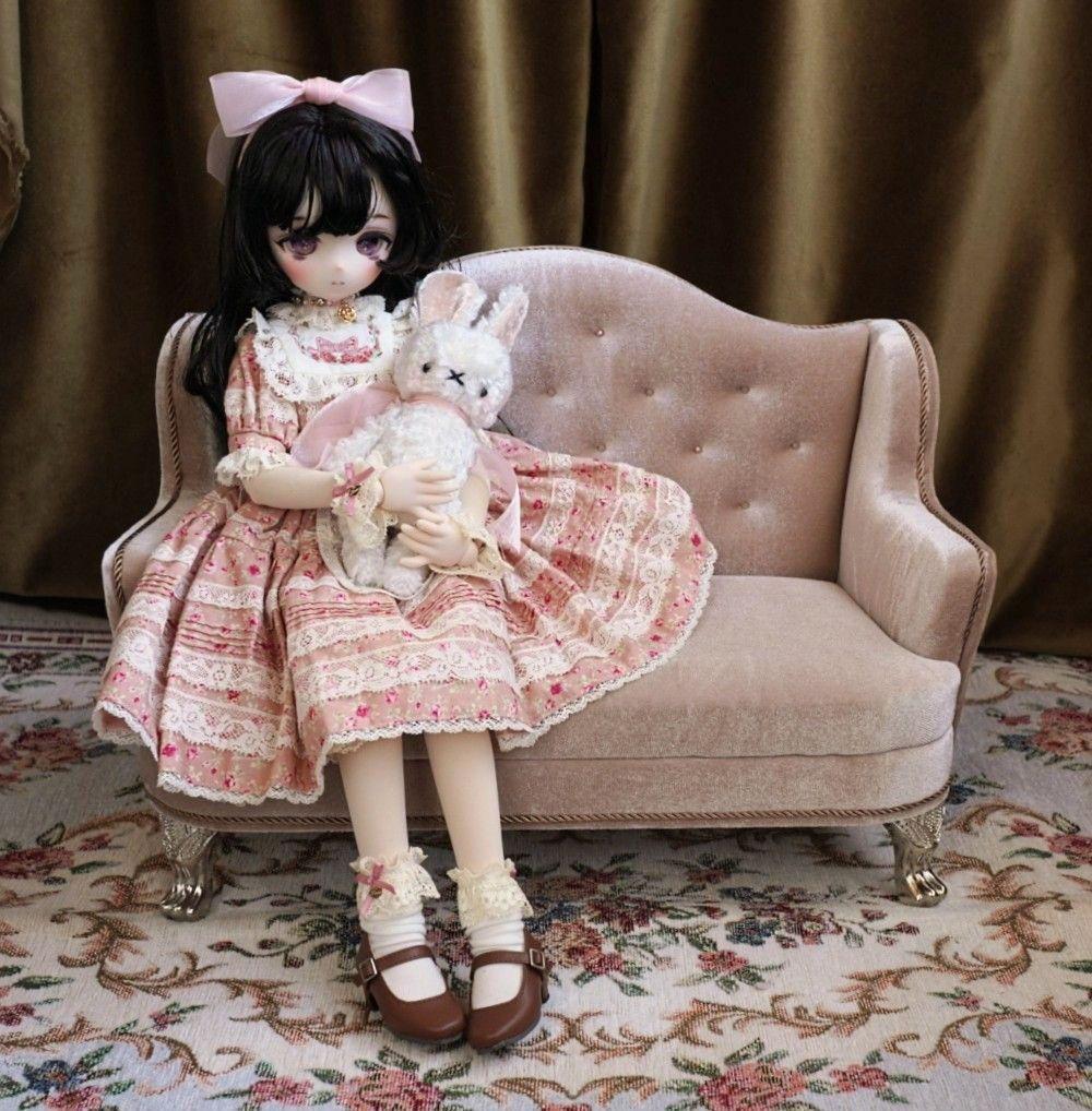 ドール用1/4サイズ ウィングチェア2人用 ベージュロゼ ソファ