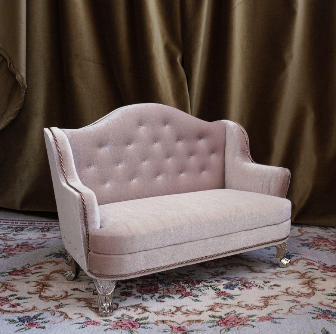 ドール用1/4サイズ ウィングチェア2人用 ベージュロゼ ソファ