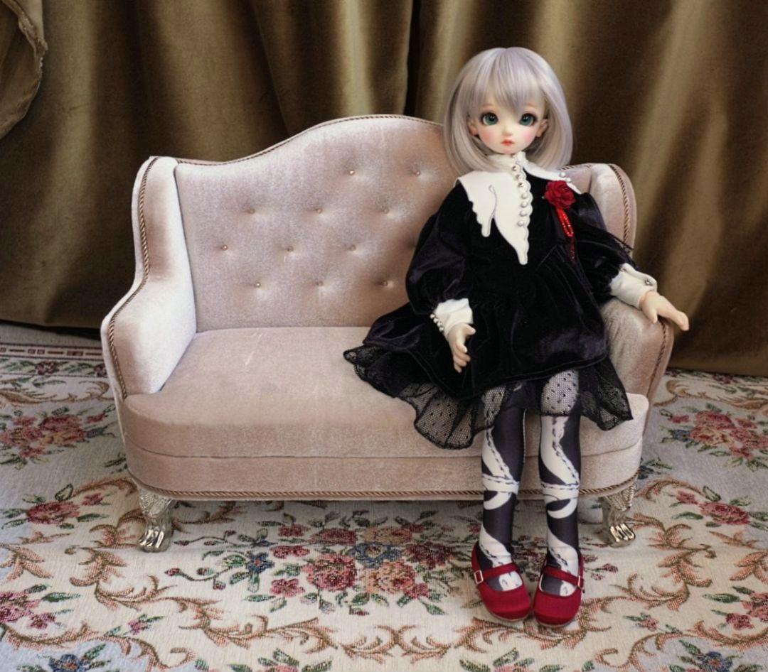 ドール用1/4サイズ ウィングチェア2人用 ベージュロゼ ソファ