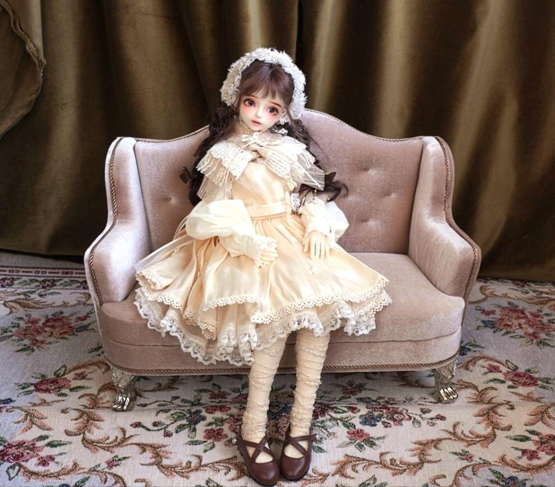 ドール用1/4サイズ ウィングチェア2人用 ベージュロゼ ソファ