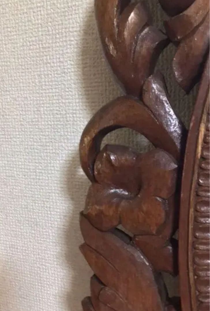 昭和レトロ・壁掛けミラー・鏡・手彫り彫刻・インテリア雑貨・アンティーク・古道具