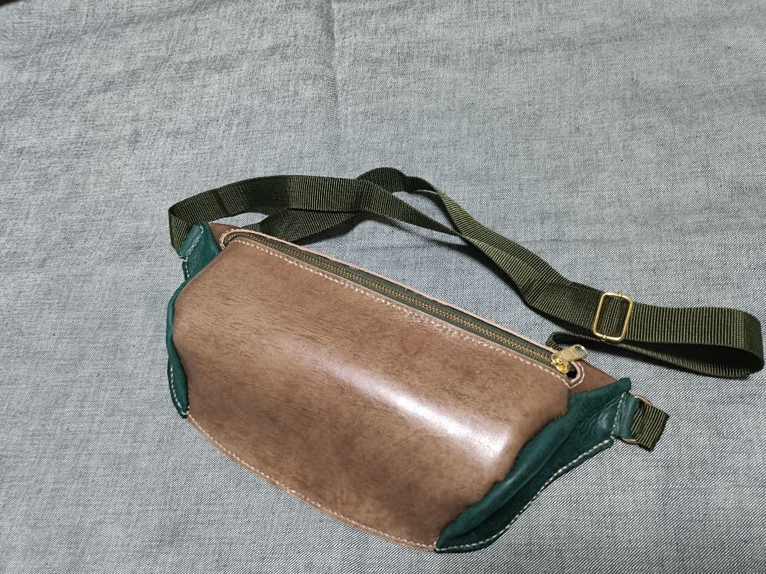 ショルダーバッグ ヌメ革×イタリアンレザー 新品　ハンドメイドレザークラフト