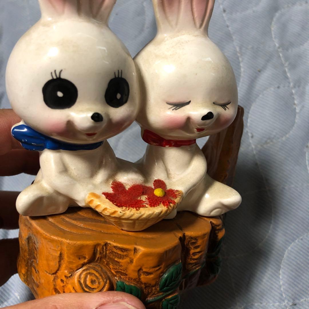 超希少 昭和レトロ RUNE ？ 2匹のうさぎ貯金箱 陶器製 - メルカリ