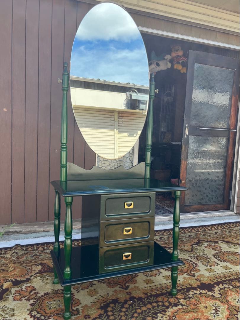 ドレッサー 鏡台 緑 昭和レトロ 当時物 アンティーク ビンテージ インテリア