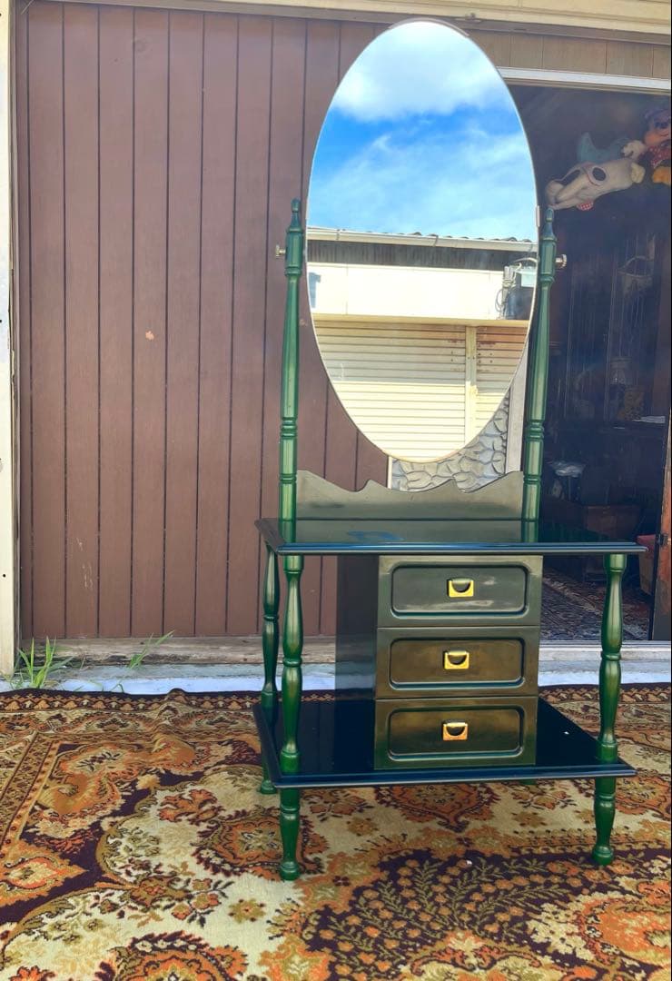 ドレッサー 鏡台 緑 昭和レトロ 当時物 アンティーク ビンテージ インテリア