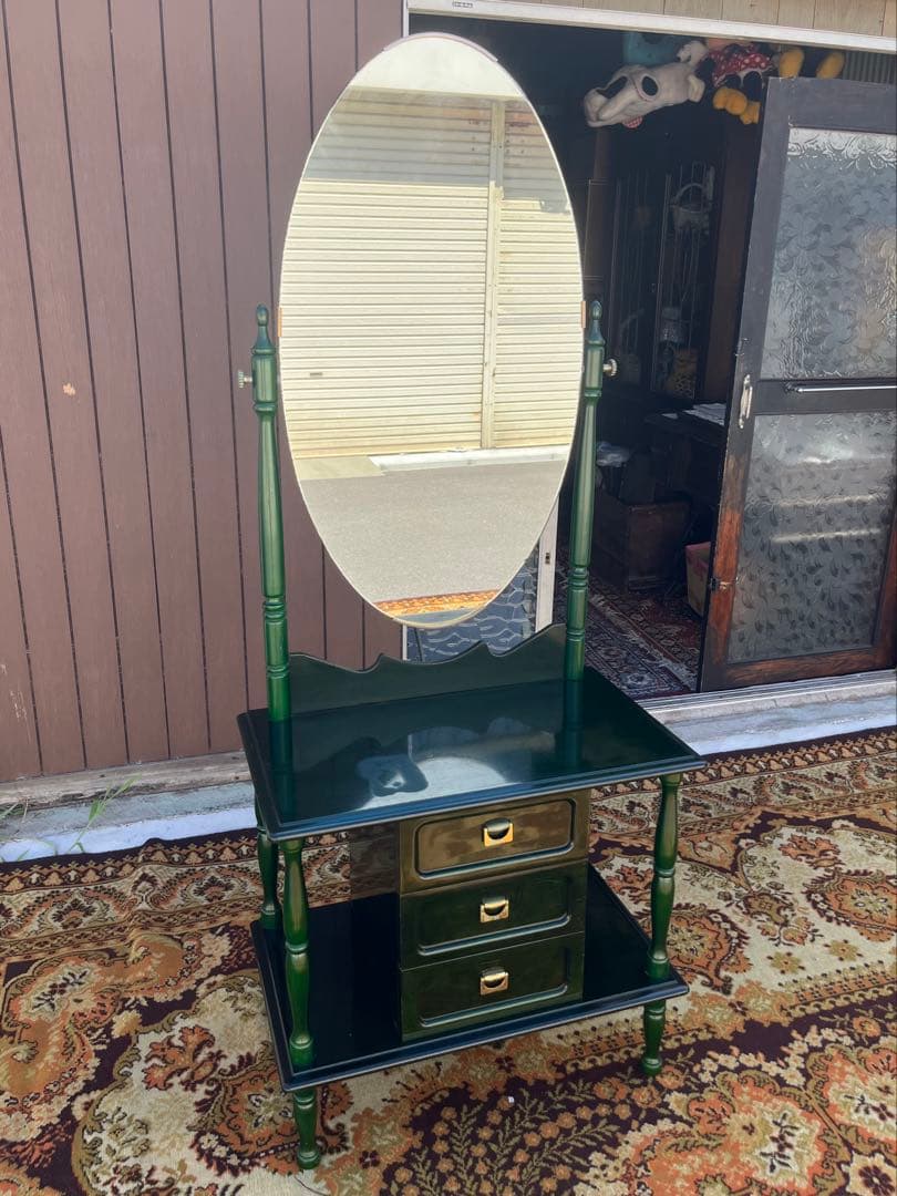 ドレッサー 鏡台 緑 昭和レトロ 当時物 アンティーク ビンテージ インテリア