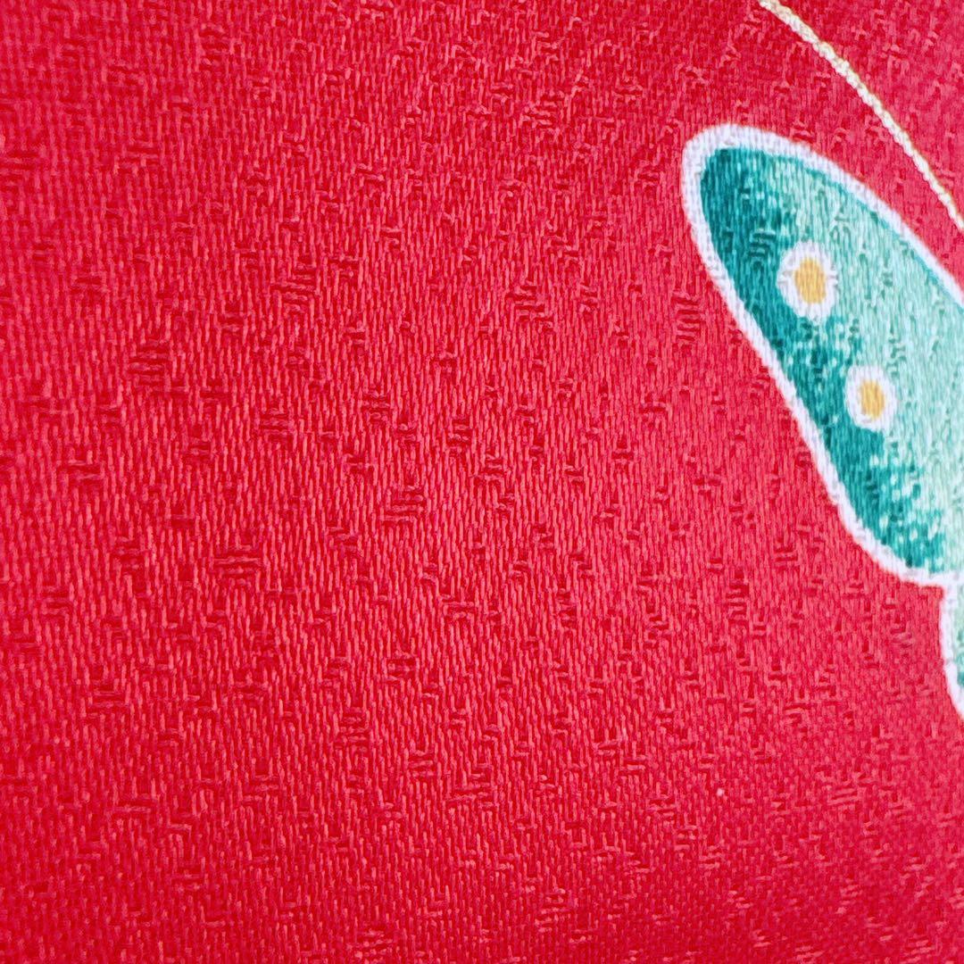 セット　七五三　７歳女の子　赤地　蝶牡丹　黒地袋帯亀甲鶴　袖なし長襦袢7099