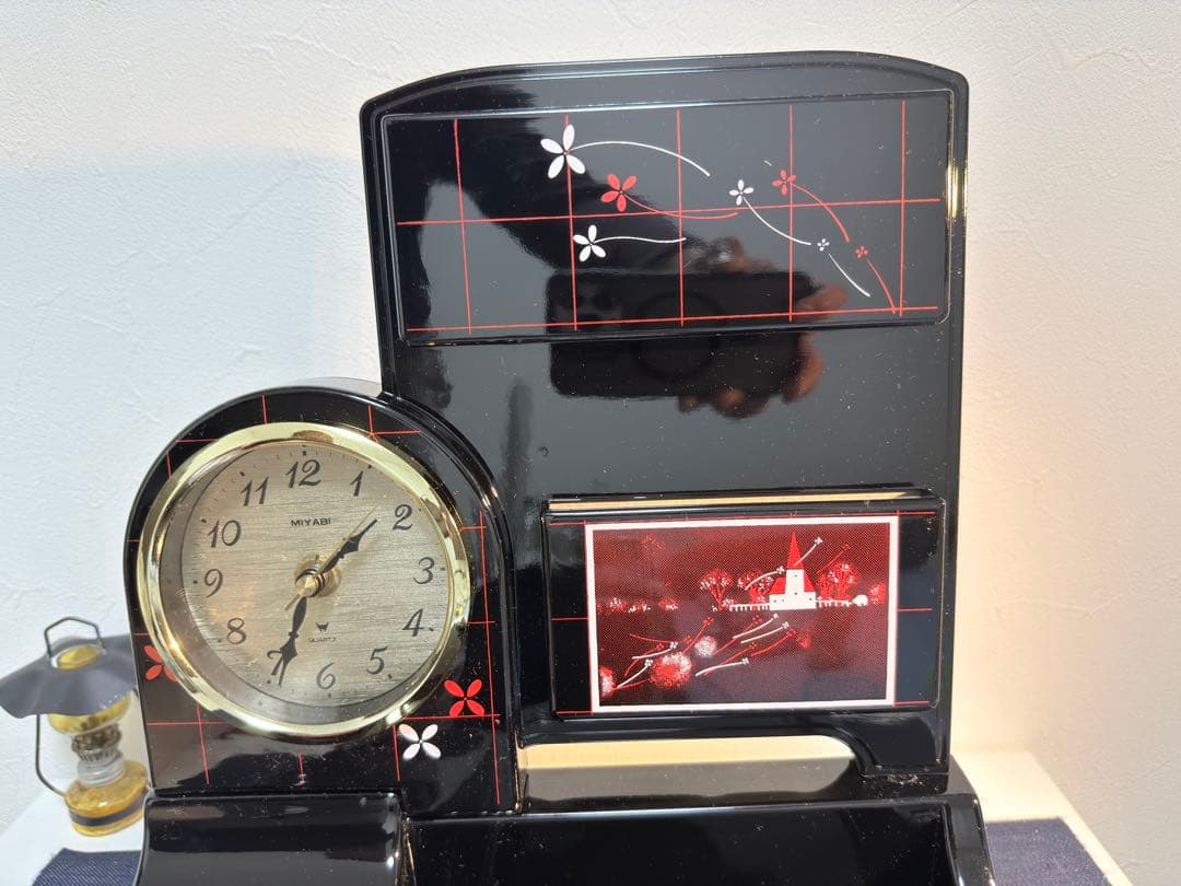 【未開封/動作OK】超希少 昭和レトロ 電話台 オルゴール付時計 漆器風 当時物