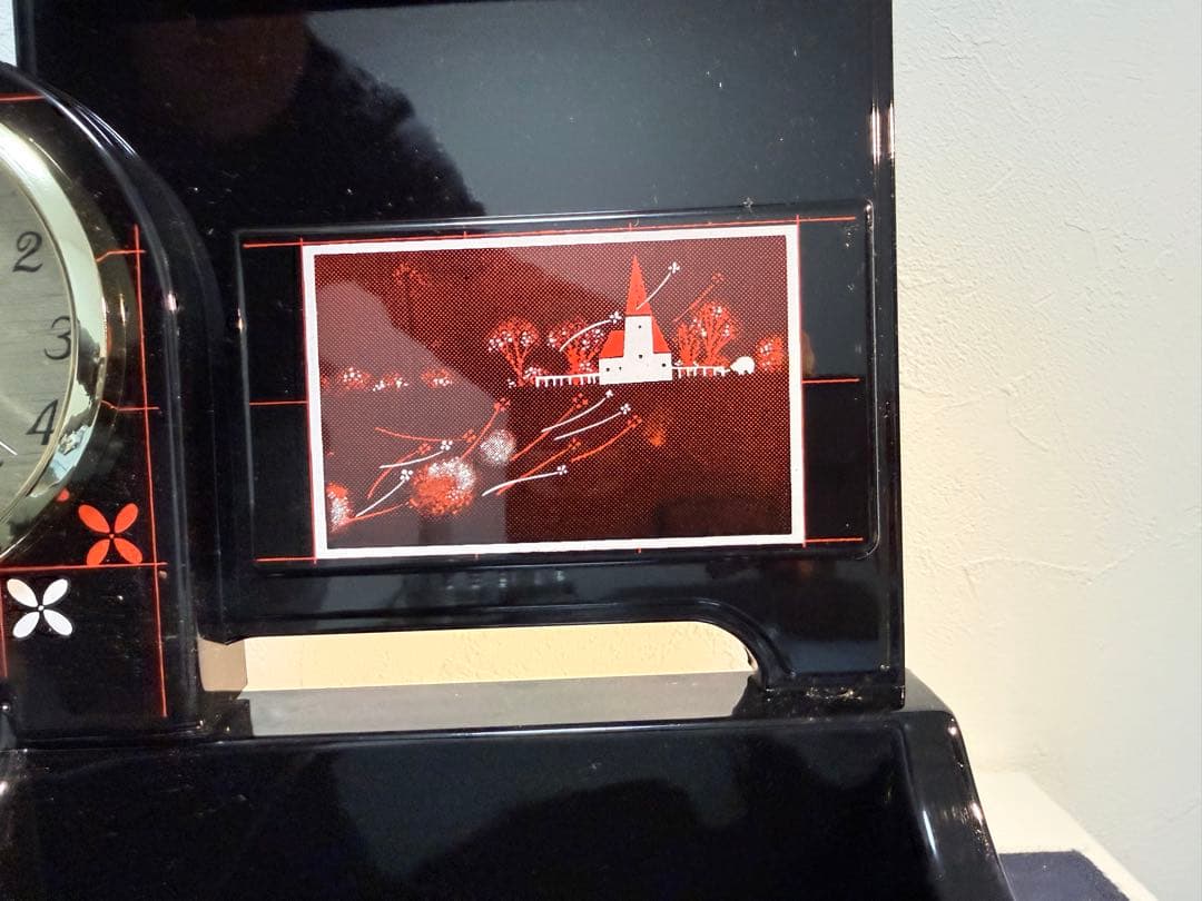 【未開封/動作OK】超希少 昭和レトロ 電話台 オルゴール付時計 漆器風 当時物