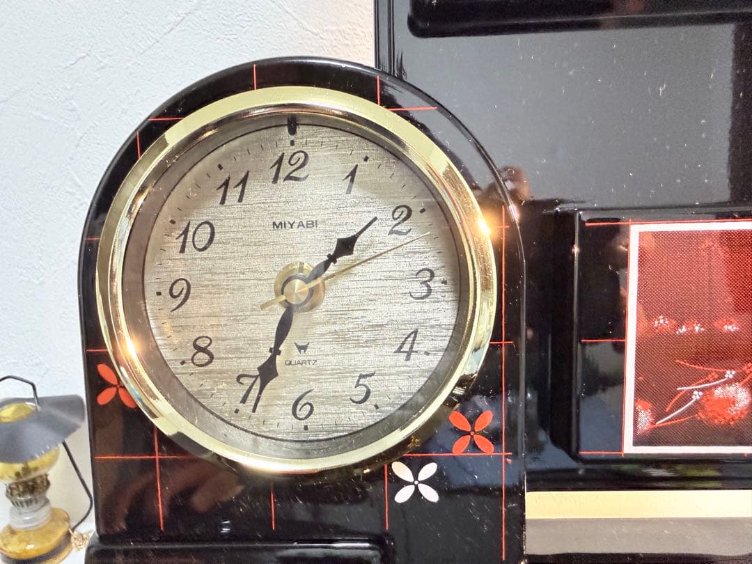 【未開封/動作OK】超希少 昭和レトロ 電話台 オルゴール付時計 漆器風 当時物