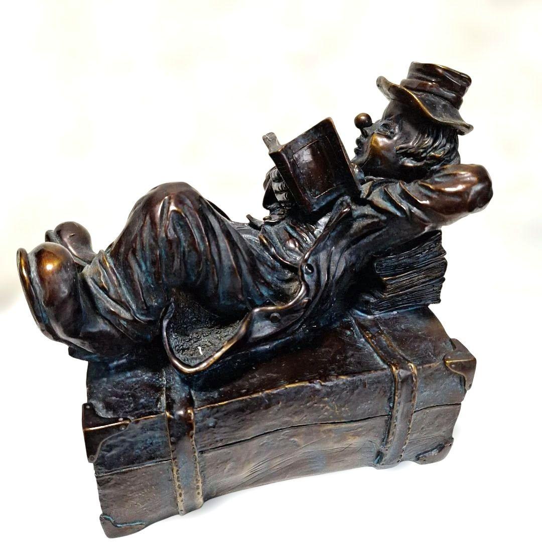 置物　ブロンズ像　本を読む少年　インテリア　アンティーク　オブジェ　　希少