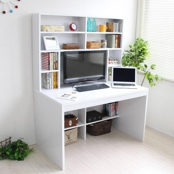 471　パソコンデスク 幅115cm  上下一体型 本棚 ホワイト