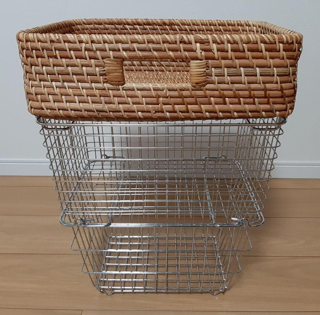 無印良品 ステンレスワイヤーバスケット　ラタン　藤　バスケット カゴ 収納雑貨