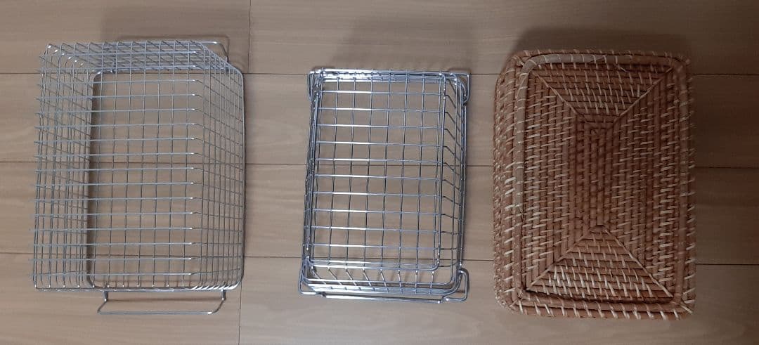 無印良品 ステンレスワイヤーバスケット　ラタン　藤　バスケット カゴ 収納雑貨
