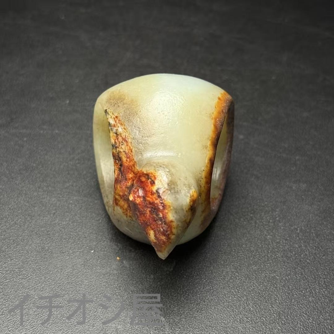 中国古美術【和田古玉 リング】神鳥彫刻 吉祥文様 裝身具 羊脂玉 天然石 細工