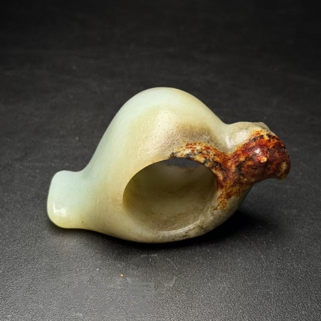 中国古美術【和田古玉 リング】神鳥彫刻 吉祥文様 裝身具 羊脂玉 天然石 細工