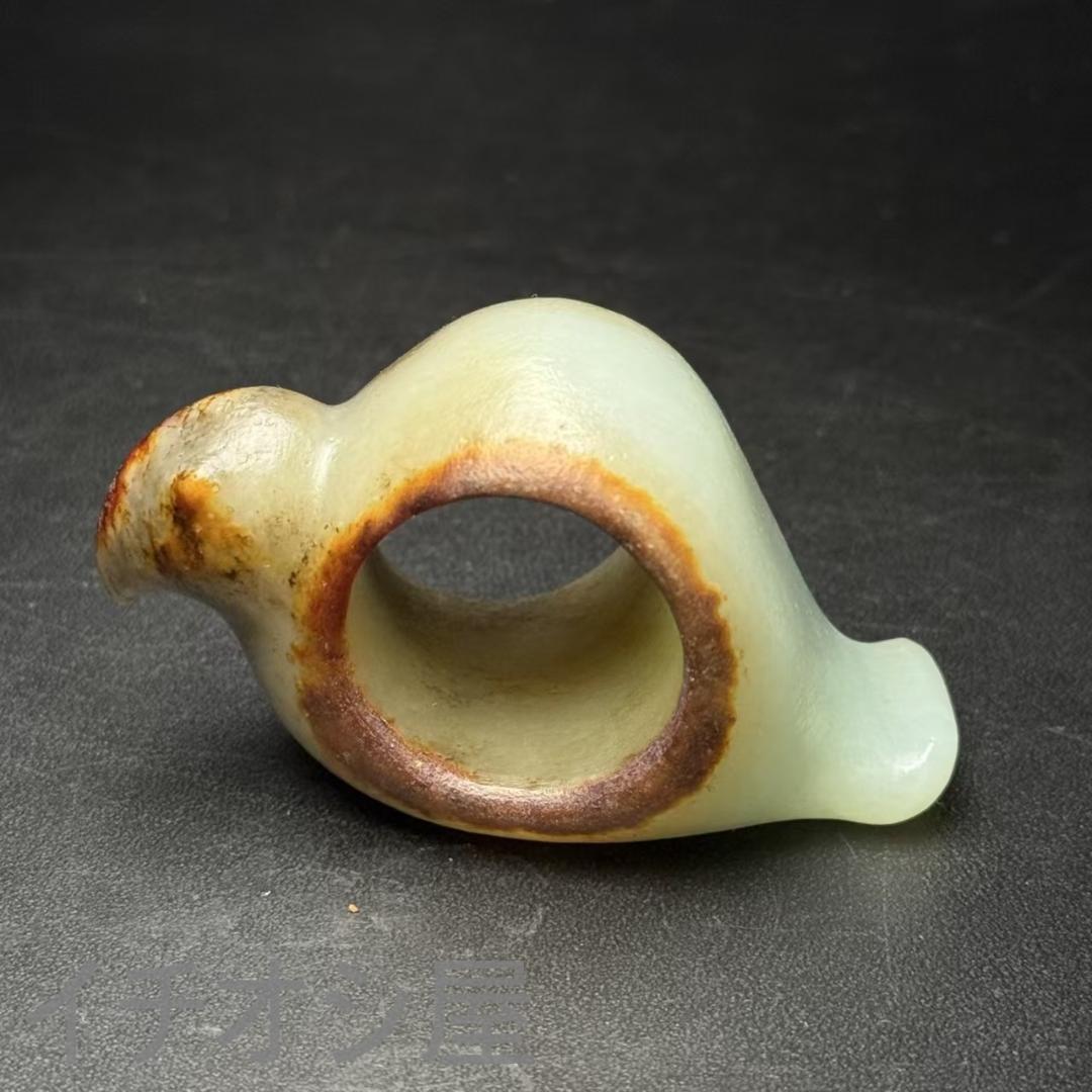 中国古美術【和田古玉 リング】神鳥彫刻 吉祥文様 裝身具 羊脂玉 天然石 細工