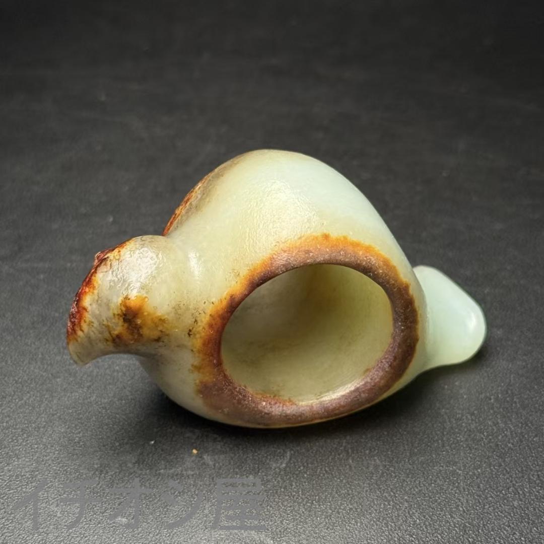中国古美術【和田古玉 リング】神鳥彫刻 吉祥文様 裝身具 羊脂玉 天然石 細工