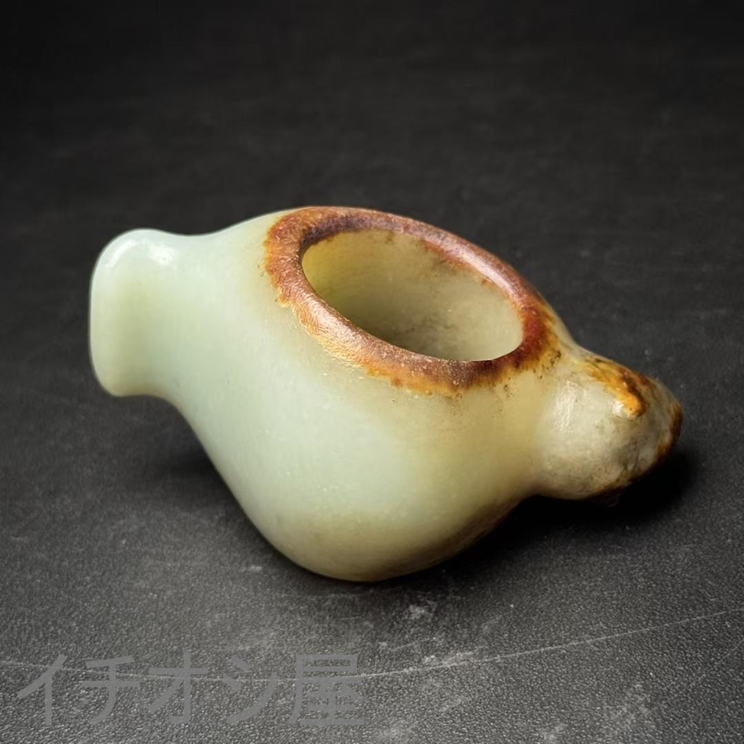 中国古美術【和田古玉 リング】神鳥彫刻 吉祥文様 裝身具 羊脂玉 天然石 細工