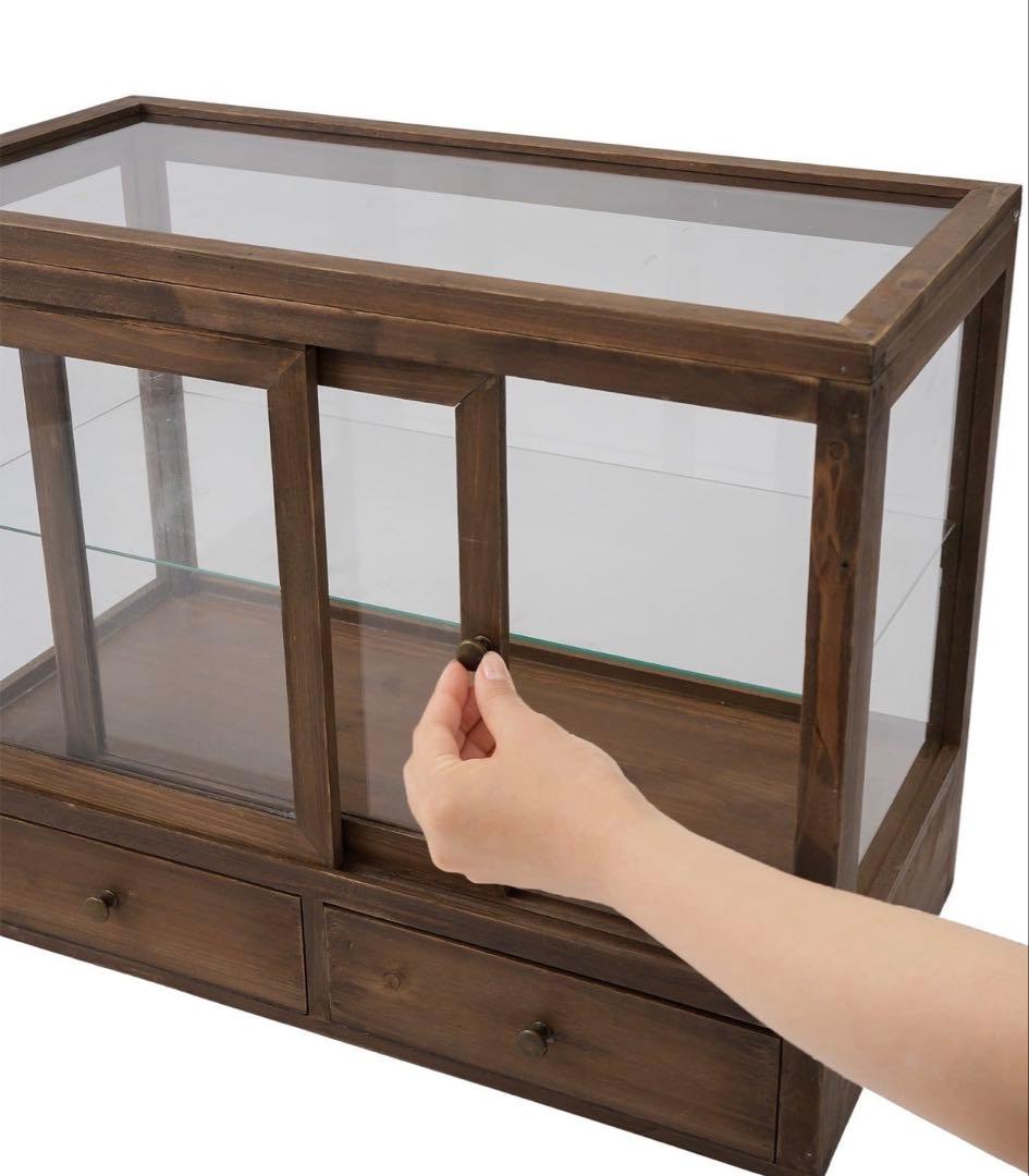 昭和　レトロ　ガラスケース　キャビネット　引き戸棚　ショーケース　卓上　ウッド