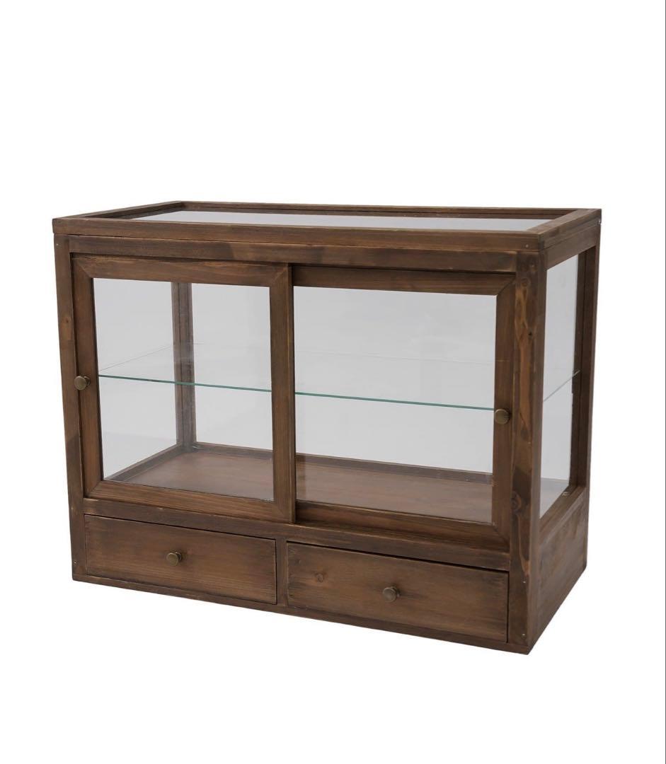 昭和　レトロ　ガラスケース　キャビネット　引き戸棚　ショーケース　卓上　ウッド
