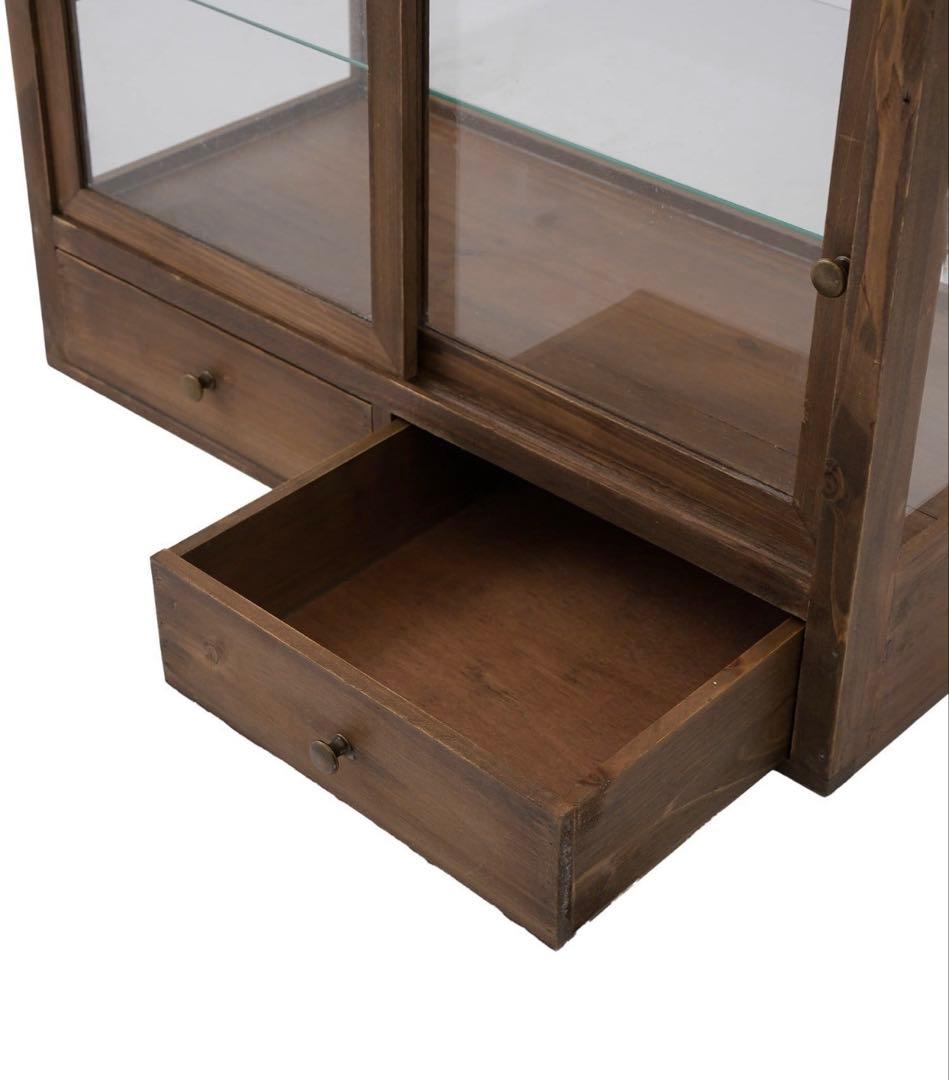 昭和　レトロ　ガラスケース　キャビネット　引き戸棚　ショーケース　卓上　ウッド